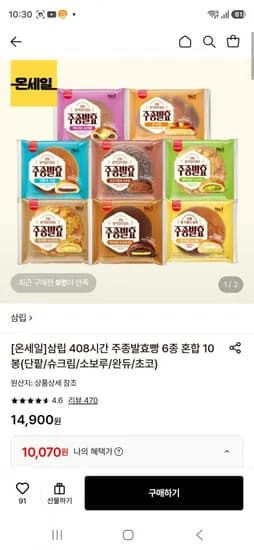 삼립 08시간 주종발효빵 6종 혼합 10봉(단팥/슈크림/소보루/완듀/초코)(10,070/무료배송)4