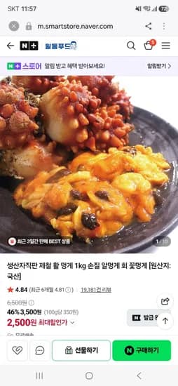 생산자직판 제철 활 멍게 kg(2,500원/무료)1