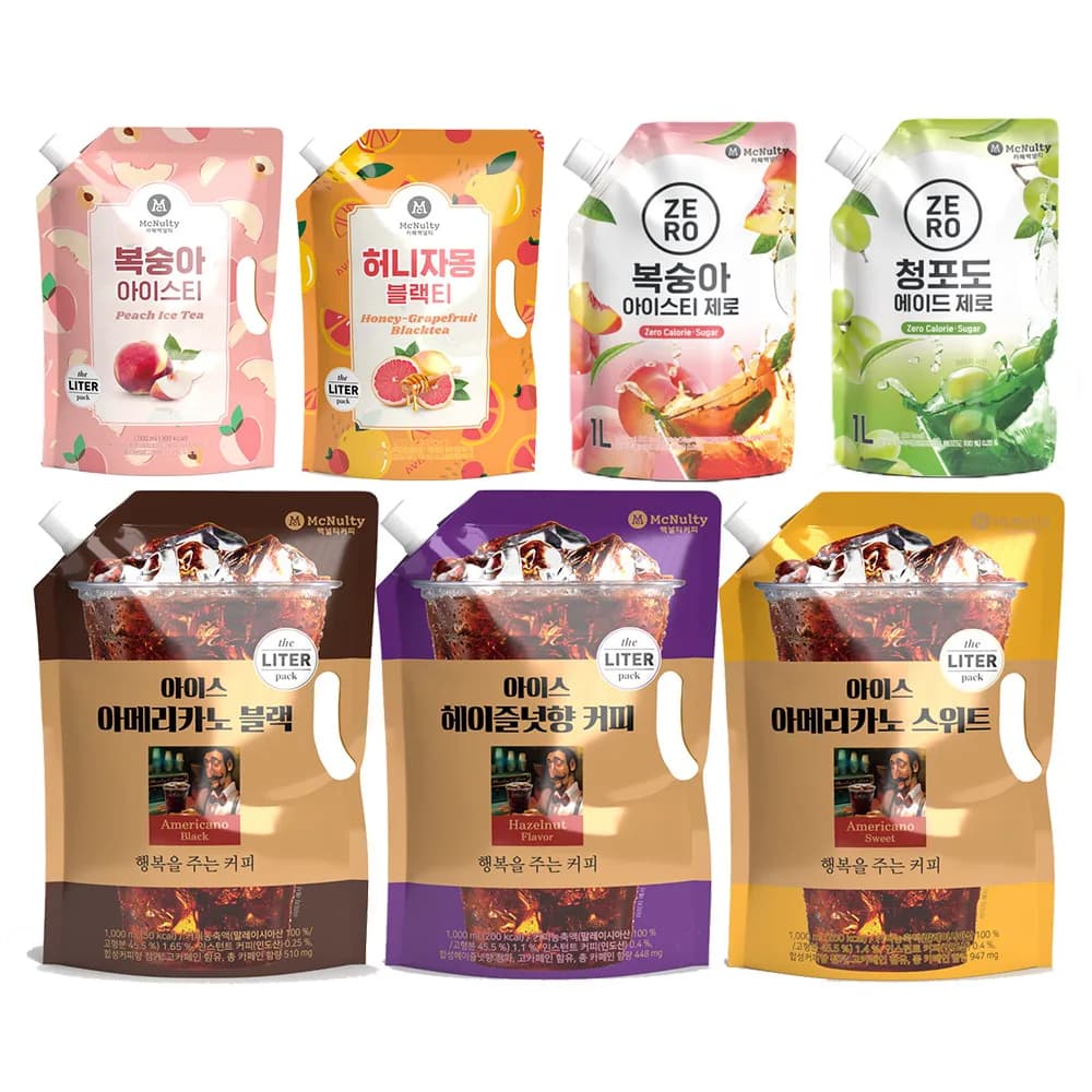 맥널티 아이스 파우치음료 커피 190mL 20개입 8종 아이스보틀 증정 아이스 파우치음료 커피 1L 6개입 7종 택1