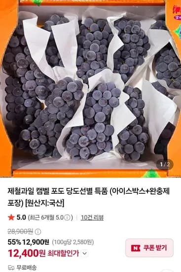 캠벨 포도 당도선별 특품 1kg 3~5수