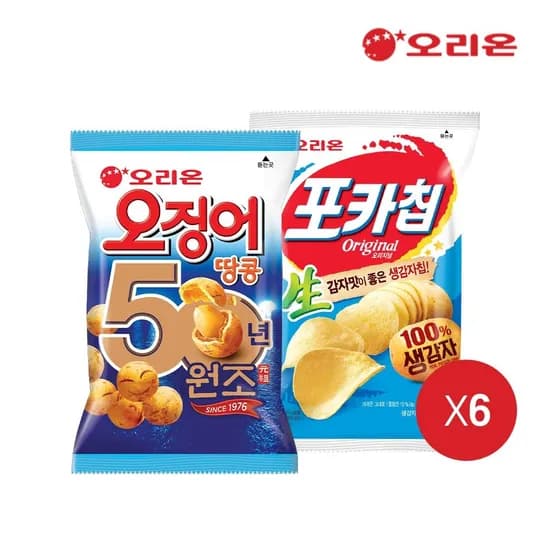 오리온 오징어땅콩(98g) 6개+포카칩 오리지널(66g) 6개 (13,270원/무료)