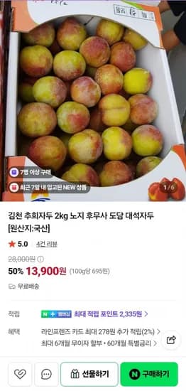김천 추희자두 중과 2kg 13,900원