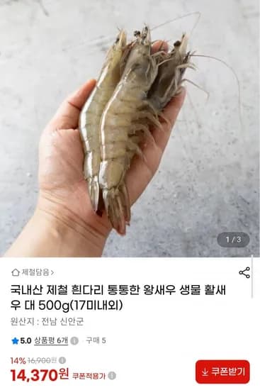 국내산 활 흰다리새우 대 500g
