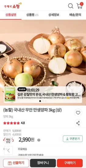 국내산 무안 만생양파 3kg