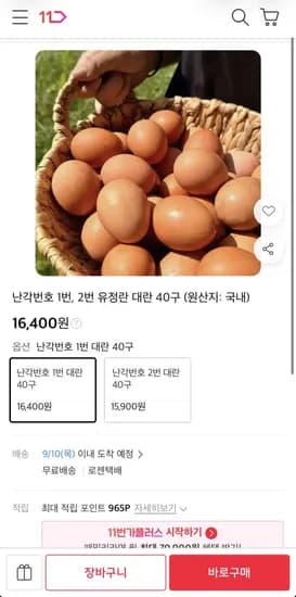 난각번호 1번 대란 40구 16,400원