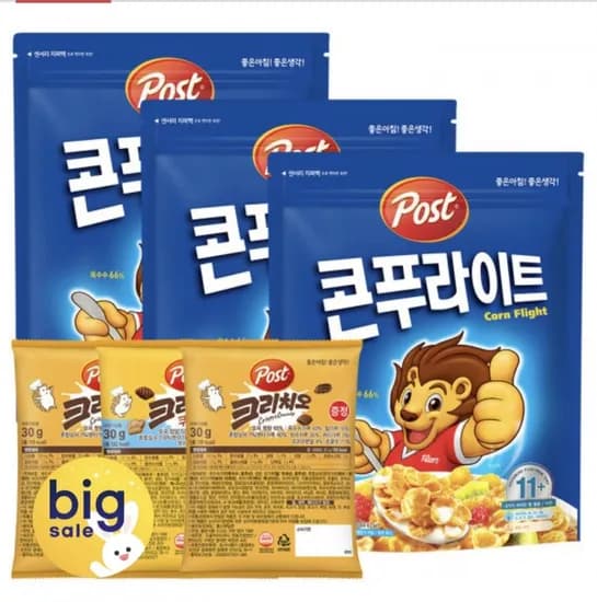 포스트 콘푸라이트 시리얼 600g 3개 +크리치오 랜덤 30g 3개 (11,620원/무료)