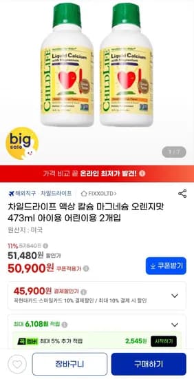 차일드라이프 액상 칼슘 마그네슘 오렌지맛 73ml 2개