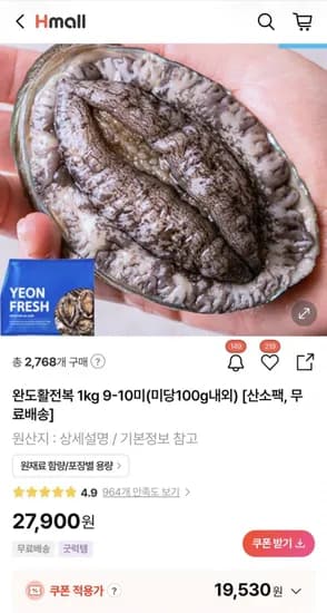 완도 활전복 1kg 9-10미