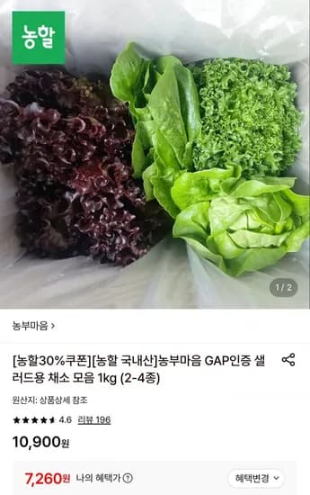 유러피안 샐러드 채소 모음 1kg 2~4종