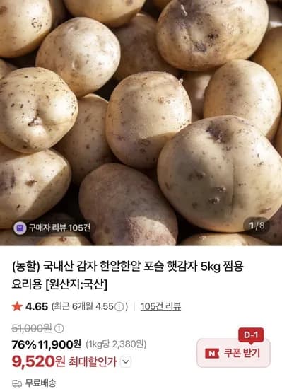 국내산 포슬포슬 햇감자 5kg