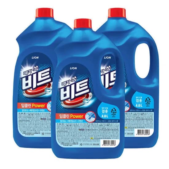 비트 딥클린파워 액체세탁세제 일반 드럼 겸용 용기 4L 3개