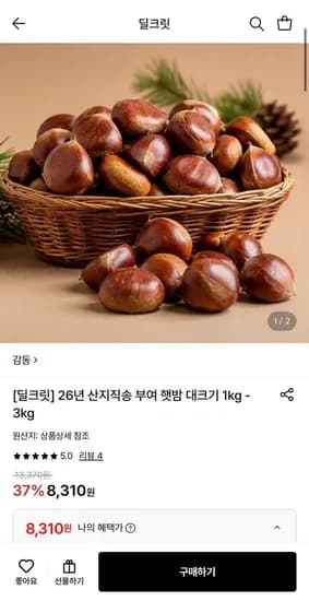 2년 산지직송 부여 햇밤 대 1kg 3kg
