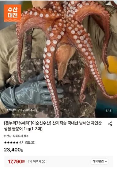 돌문어 1kg 1-3미 17,790원