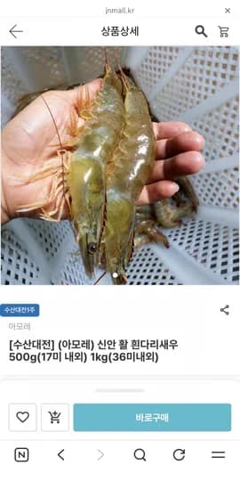 신안 활 흰다리새우 1kg 6미 내외 14,820원