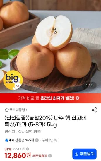나주 햇 신고배 특상 대과 5kg
