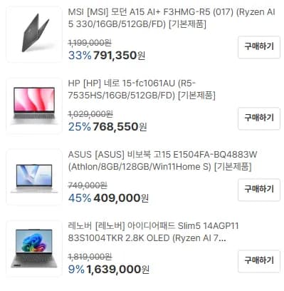 모던 A15 AI+ F3HMG-R5 Ryzen AI 5 330 16GB 512GB