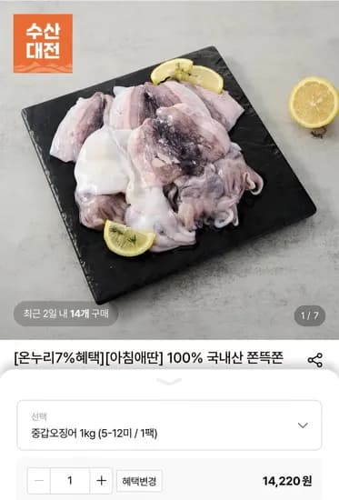 국내산 중갑오징어 1kg 1팩 5-12미