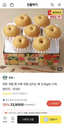 햇 수확 과즙 넘치는 배 3.7kg 5-7과