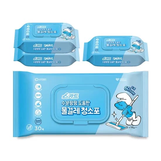 스카트 도톰한 물걸레 청소포 30매 4팩 (9,900원/무료)
