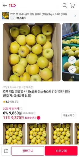 경북 제철 황금빛 시나노골드 2kg 중소과 12-13과 내외