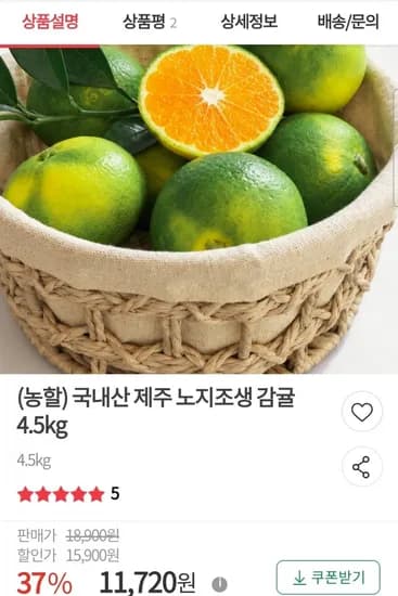 국내산 제주 노지조생 감귤 로얄소과 4.5kg