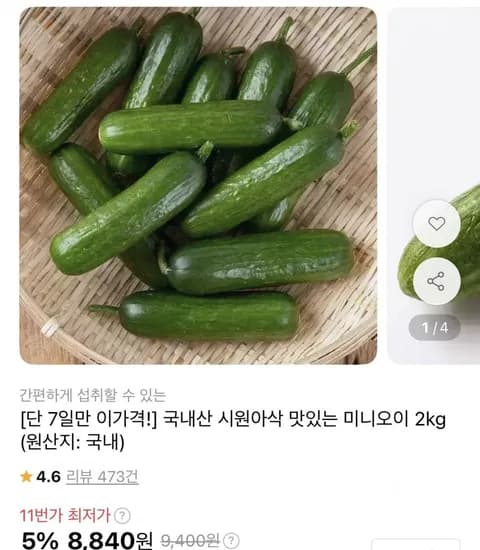 국내산 미니오이 2kg