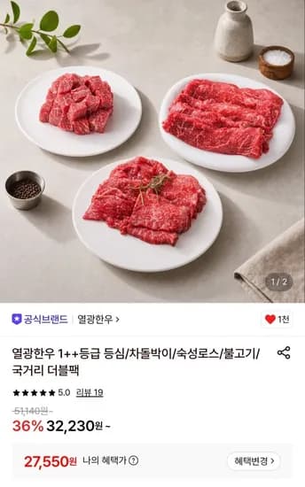 1++ 등급 한우 불고기 300g 2팩