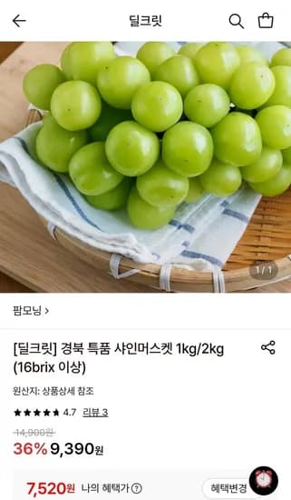 경북 특품 샤인머스켓 1kg