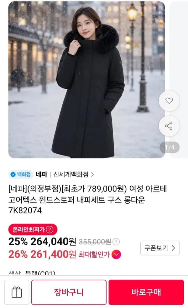 네파 여성 아르테 고어텍스 윈드스토퍼 구스 롱다운