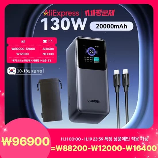 UGREEN Nexode 보조배터리 130W 20000mAh $47.14 ASUS WiFi7 TUF GAMING BE6500 라우터 $78.06