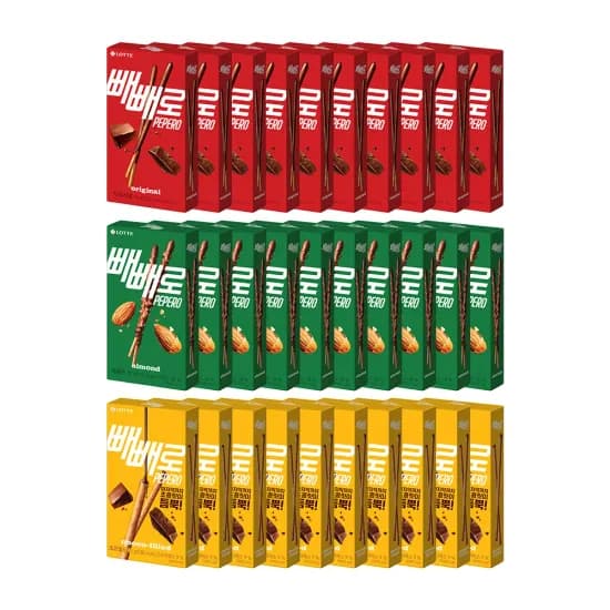 롯데웰푸드 혼합 빼빼로 30개 초코 빼빼로 46g 아몬드 빼빼로 32g 초코필드 빼빼로 45g