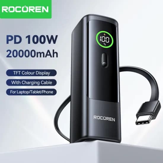 Rocoren PD100W 20000mAh 보조배터리 내장형 C 케이블