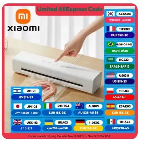 알리특가 샤오미 진공포장기 진공 실러 기계 $29.42 BPA 포장 500개 $3.56