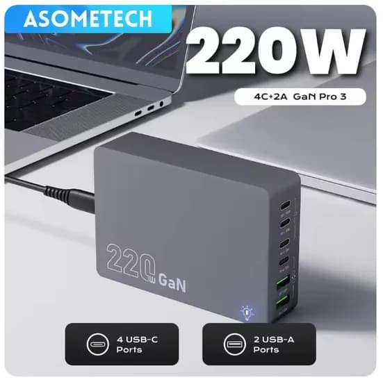 220W GaN 데스크탑 충전기 6포트 PD $14.5 800W USB C GaN 충전기 10포트 $17.9