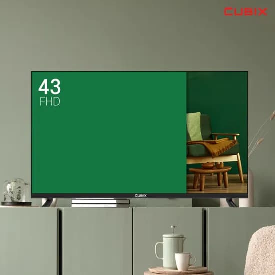 큐빅스 109cm 43인치 FHD TV 에너지효율 1등급 제로베젤 스탠드형 벽걸이형