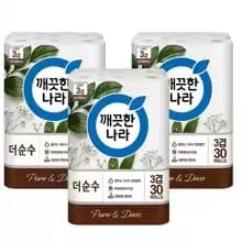 코드할인) 모나리자 녹스데코 30M 30롤 3팩(.5만), 깨끗한나라 더 순수 30롤 3팩(2.9만), 깨끗한나라 에코베이직 30롤 2팩(2.4만)2