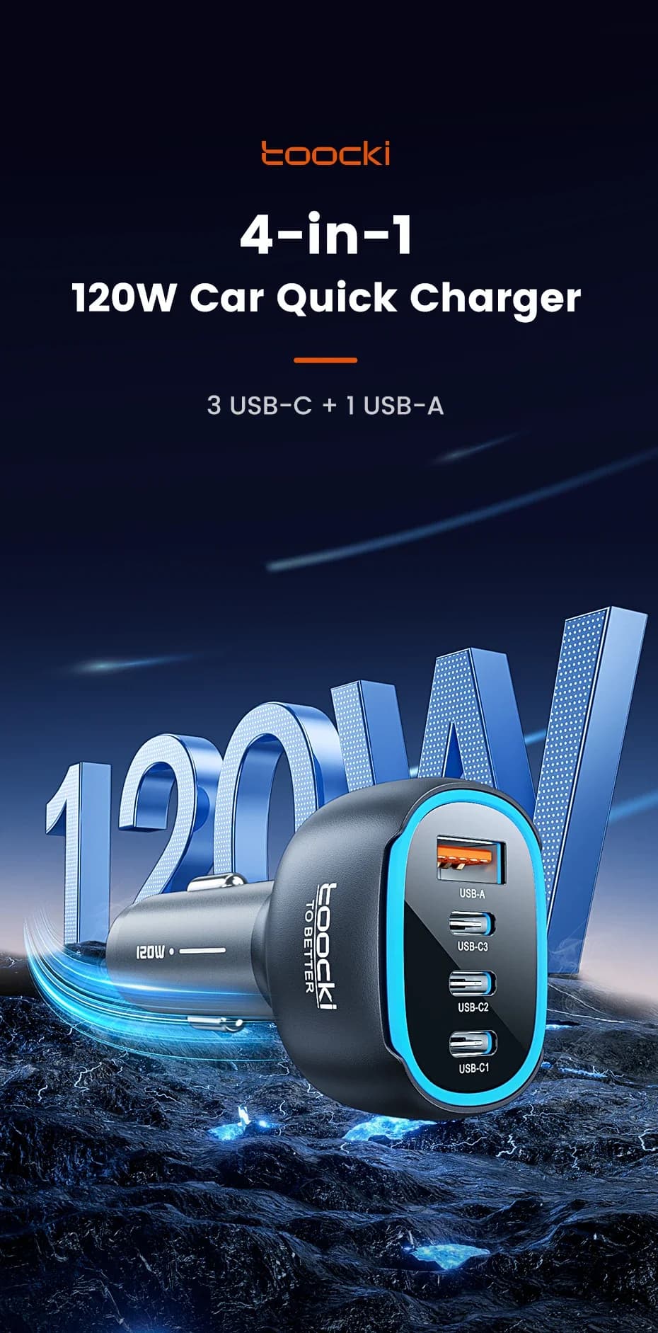 Toocki 120/90W 차량용 충전기 4 포트