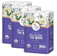 행운드림 100% 천연펄프 화장지 3겹 30M 2팩(1.4만) 4팩(2.5만), 한예지 3겹 30M 30롤 3팩(2.1만)