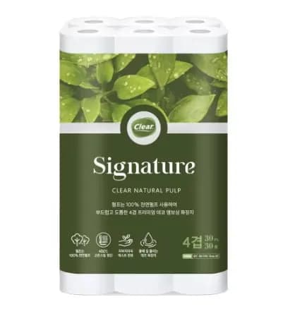 클리어 시그니처 화장지 4겹 30m 30롤(9,837원) 행운드림 3겹 30m 30롤 2팩(14,628원/무료)