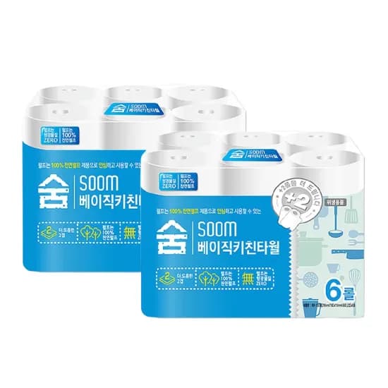 Soom 베이직 키친타올 6롤 2팩(4,125원/무료)