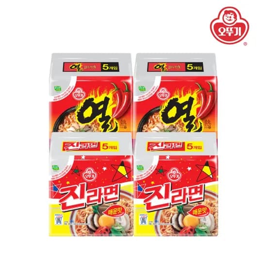 타임딜 오뚜기 진라면 매운맛 10봉+열라면 10봉 120g 총20개(12,400원/무료)