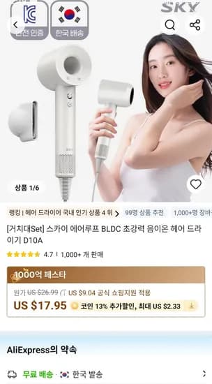스카이 에어루프 BLDC 음이온 헤어 드라이기