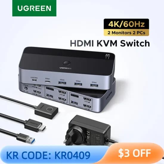 유그린 4K/8K HDMI KVM 스위치(43.89달러/무료배송)