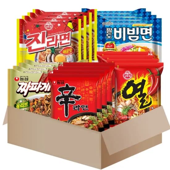 봉지라면 5종세트{신라면x4+짜파게티x4+진라면매운맛x4+열라면x4+팔도비빔면x4} (18,610원/무료)