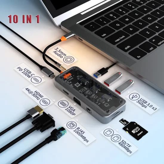 Basix USB C 멀티허브 10 in 1 100W 어댑터