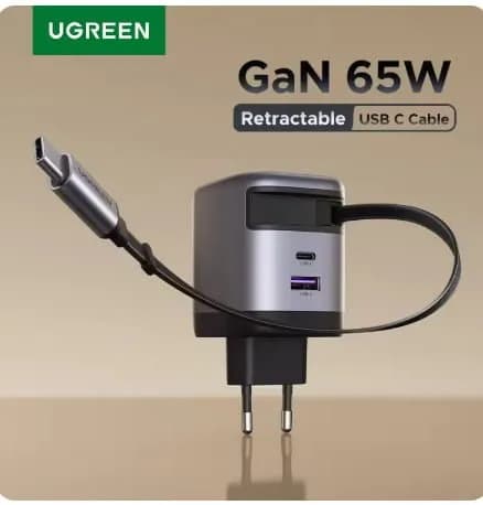UGREEN 65W GaN 충전기 내장형 USB C 케이블 ($16.30/무료)