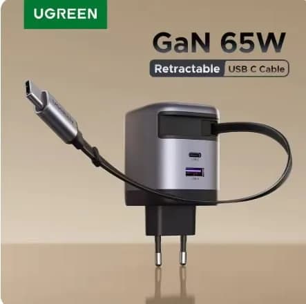 UGREEN 65W GaN 충전기 내장형 USB C 케이블 ($16.30/무료)