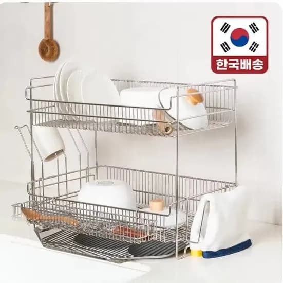 레토 올스텐 물빠짐 2단 식기건조대(37,472원) 이동식 2단 스퀘어 철제 빨래바구니(24,943원/무료)