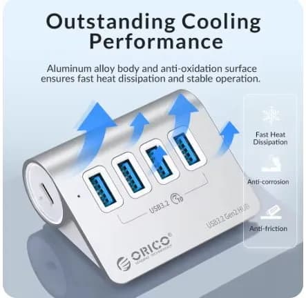 ORICO 알루미늄 USB 허브 USB 3.2 5Gbps PD 60W($15.14/무료)