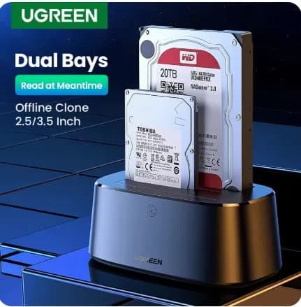UGREEN 5Gbps HDD 도킹 스테이션 듀얼 베이($21.78/무료)